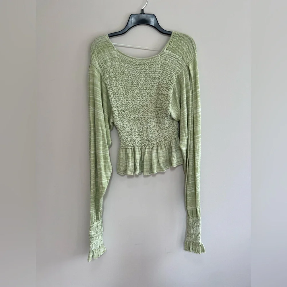 Free People Free Spirit Smocked Knit Peplum Sweater Crop Top, Seafoam Green, S